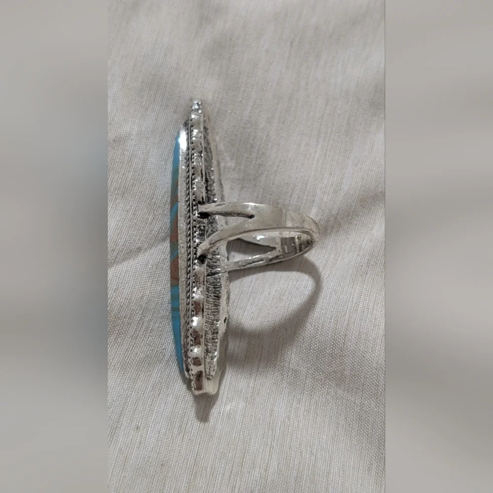 Artisan Faux  Silver and Blue Marbled Ring